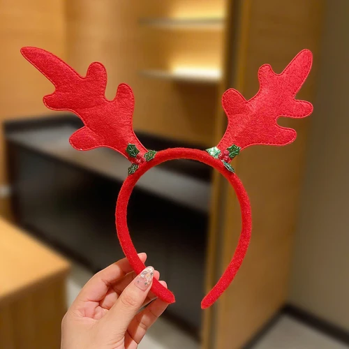 Băng đô noel tuần lộc đỏ và lá xanh kim tuyến