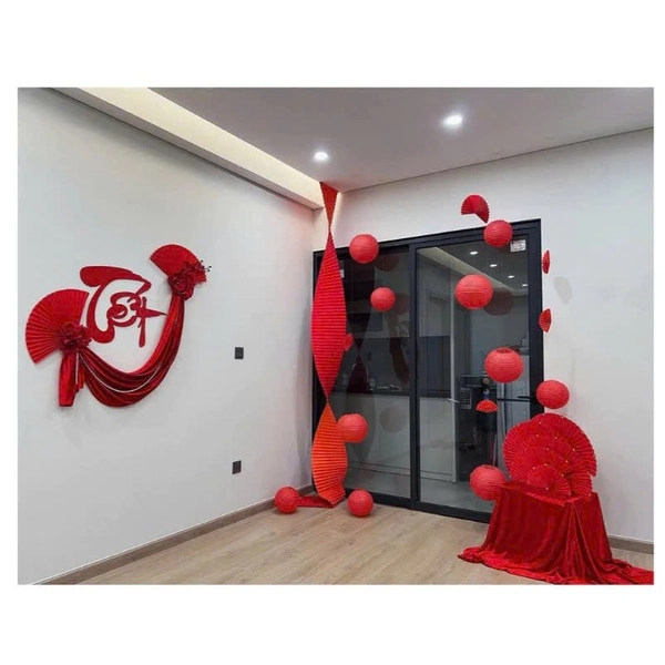 Combo Decor Chữ Tết Và Vải Nhung Đỏ Đính Hoa Mẫu Đơn Trang Trí Tết