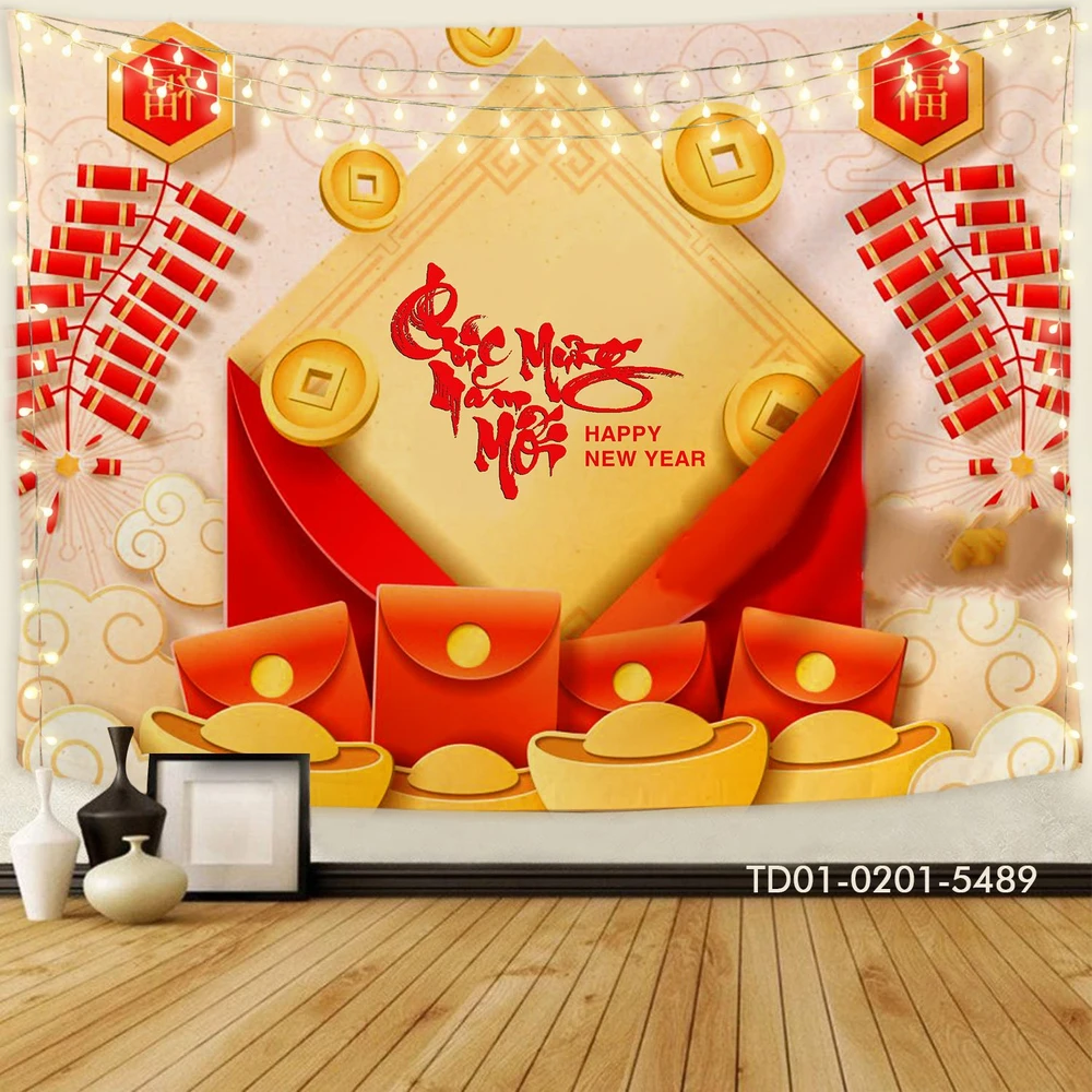 Tranh Vải Treo Tường Trang Trí Tết Chúc Mừng Năm Mới Tài Lộc Phú Quý