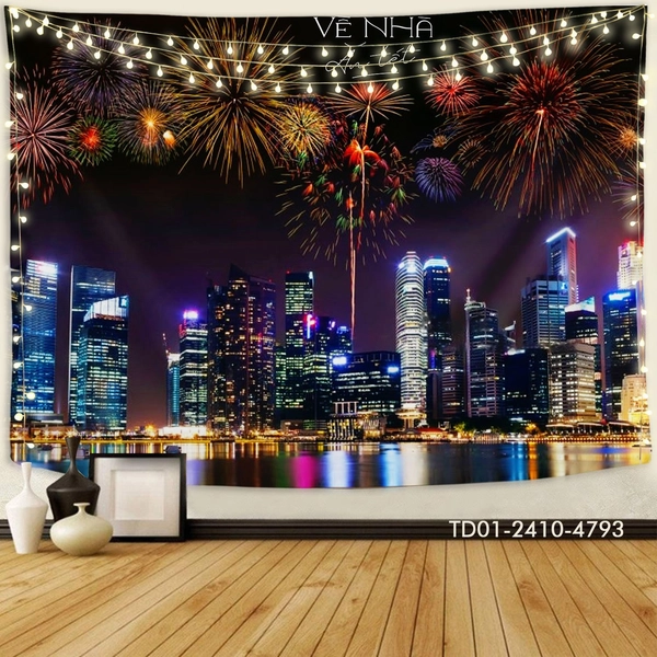 Tranh Vải Treo Tường Trang Trí Tết Pháo Hoa Đêm Giao Thừa