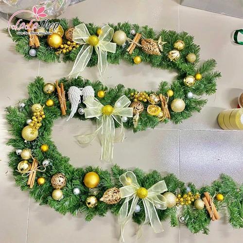 Dây thông 2m7 full phụ kiện cao cấp trang trí noel mẫu 038 tặng kèm đèn LED