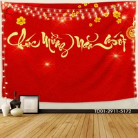 Tranh Vải Treo Tường Trang Trí Tết Chúc Mừng Năm Mới Và Hoa Mai Vàng Nở Rộ