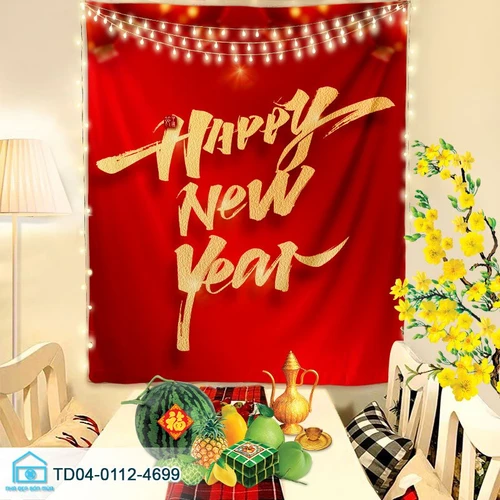 Tranh Vải Treo Tường Trang Trí Tết Happy New Year Đón Chào Năm Mới