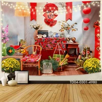 Tranh Vải Treo Tường Trang Trí Tết Tiểu Cảnh Mẹt Tết Đỏ Bên Dưa Hấu Bánh Chưng Xanh