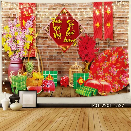 Tranh Vải Treo Tường Trang Trí Tết Tiểu Cảnh Xuân Đất Việt Tết Quê Hương