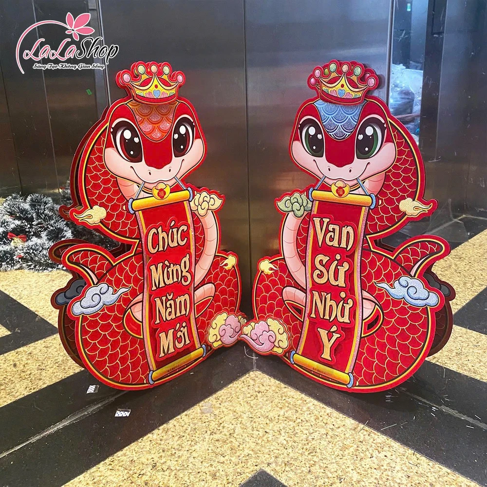 Bộ hình dán nổi hình hai chú rắn lớn chúc mừng năm mới vạn sự như ý