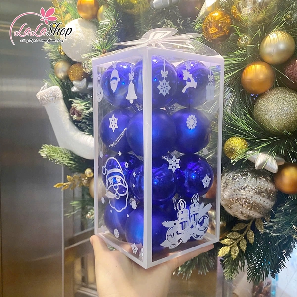 Hộp 16 quả châu xanh dương 5cm trang trí cây thông giáng sinh