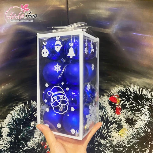 Hộp 16 quả châu xanh dương 5cm trang trí cây thông giáng sinh