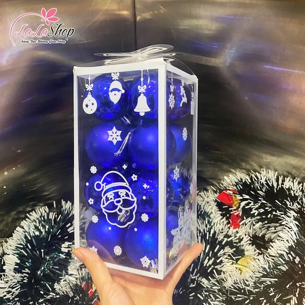 Hộp 16 quả châu xanh dương 5cm trang trí cây thông giáng sinh