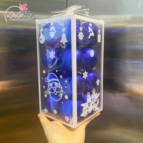 Hộp 16 quả châu xanh dương 5cm trang trí cây thông giáng sinh