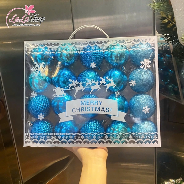 Hộp 20 châu xanh dương 6cm treo trang trí noel