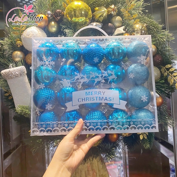 Hộp 20 châu xanh dương 6cm treo trang trí noel