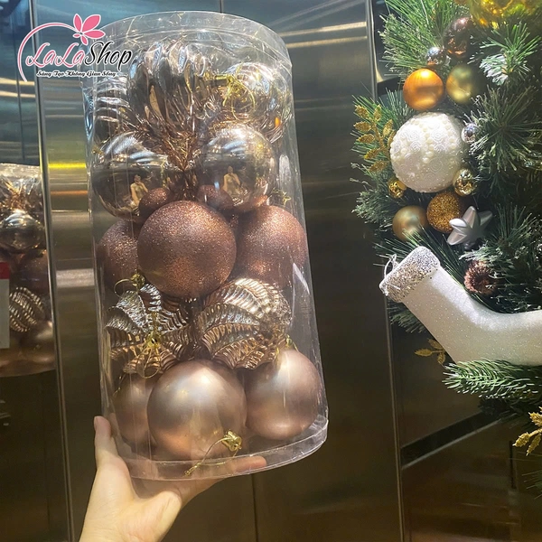 Hộp 20 quả châu 8cm họa tiết đủ loại nhiều màu trang trí noel