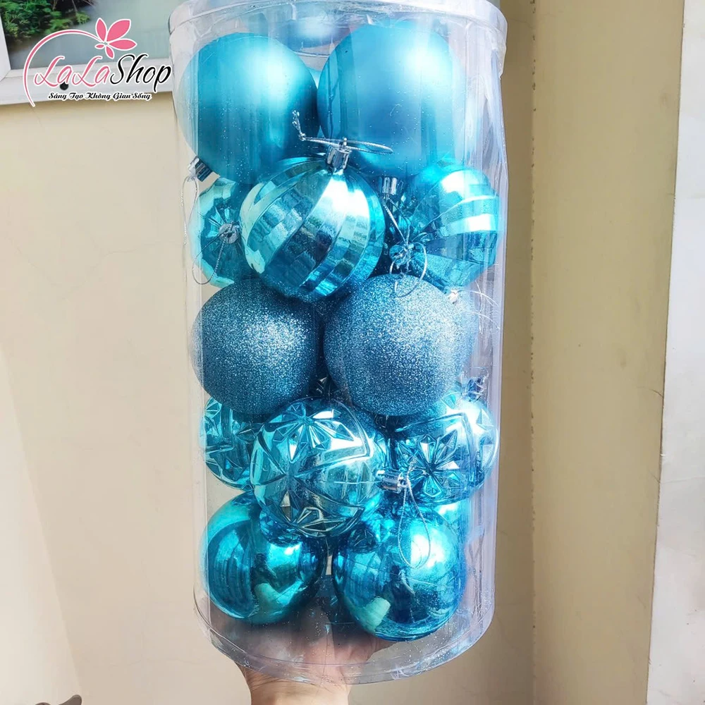 Hộp 20 quả châu 8cm họa tiết đủ loại nhiều màu trang trí noel