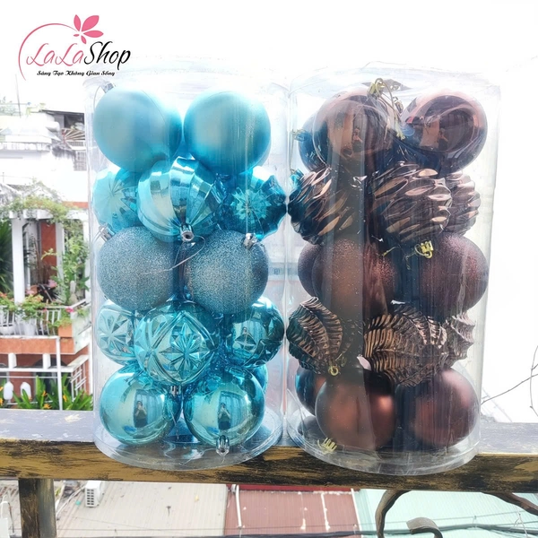 Hộp 20 quả châu 8cm họa tiết đủ loại nhiều màu trang trí noel