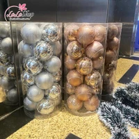 Hộp 24 quả châu 8cm họa tiết xinh xắn trang trí cây thông noel