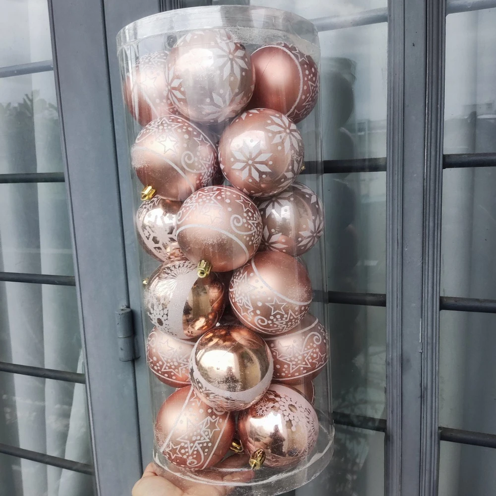 Hộp 24 quả châu 6cm họa tiết xinh xắn trang trí cây thông noel