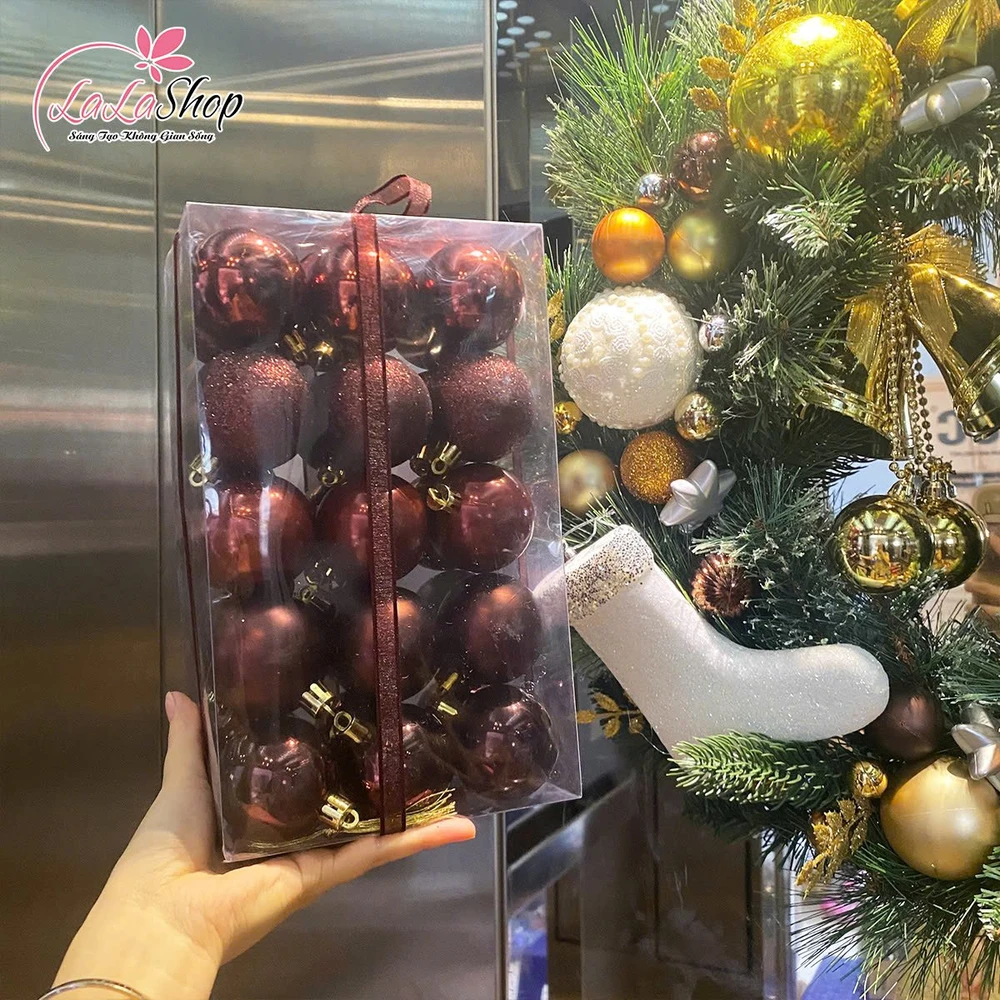 Hộp 30 Quả Châu Màu Nây 5cm Treo Trang Trí Noel