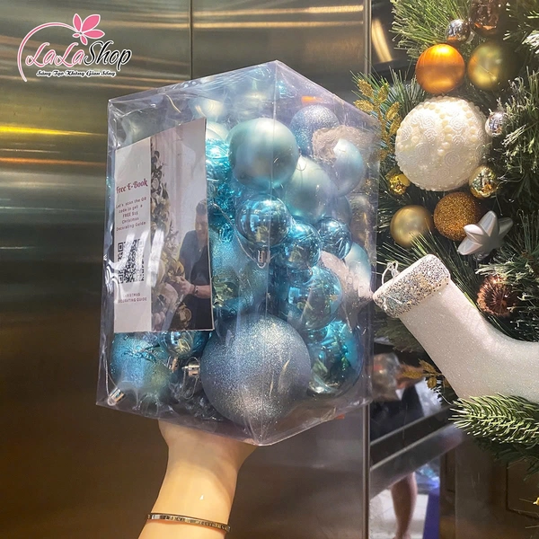 Hộp châu xanh dương nhiều kích thước treo trang trí noel