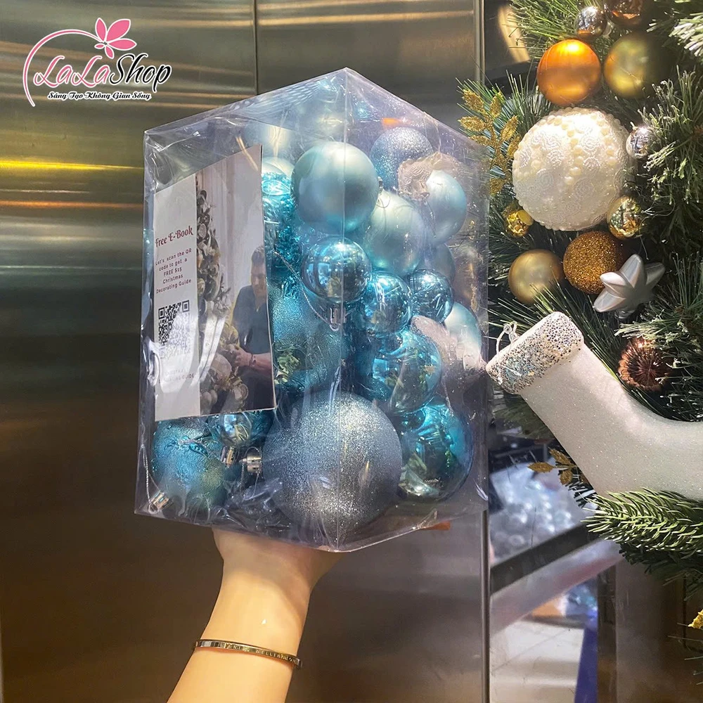 Hộp châu xanh dương nhiều kích thước treo trang trí noel