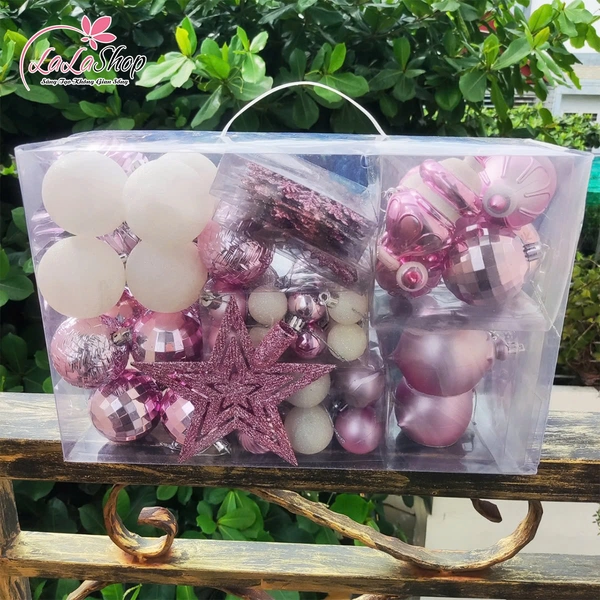 Hộp quả châu đủ loại nhiều màu lấp lánh trang trí noel