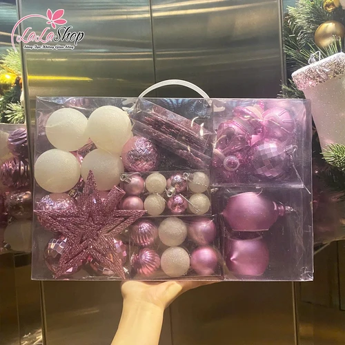 Hộp quả châu đủ loại nhiều màu lấp lánh trang trí noel