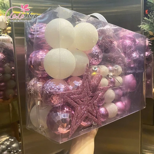 Hộp quả châu đủ loại nhiều màu lấp lánh trang trí noel