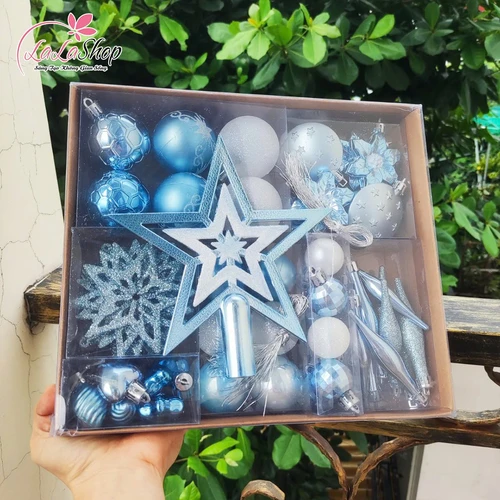 Hộp châu giáng sinh đủ loại kèm ngôi sao đỉnh màu xanh trắng