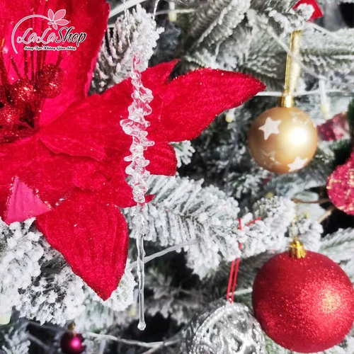 Túi 4 Phụ kiện treo giọt nước pha lê giáng sinh trong suốt kim tuyến