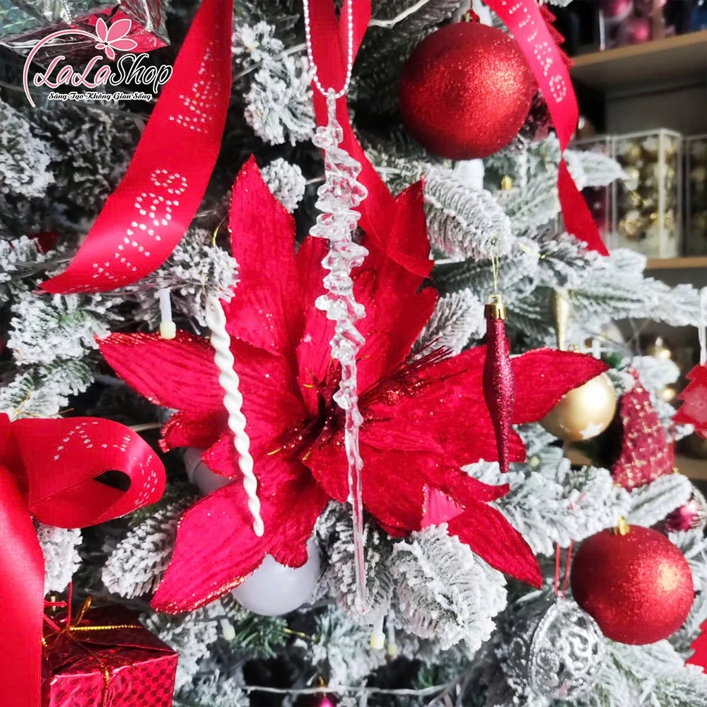 Phụ kiện treo giọt nước pha lê giáng sinh trong suốt kim tuyến