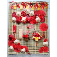 Tiểu cảnh mành tre trang trí tết Năm Mới sung túc phát tài