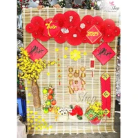 Tiểu cảnh mành tre xuân 2026 phát tài