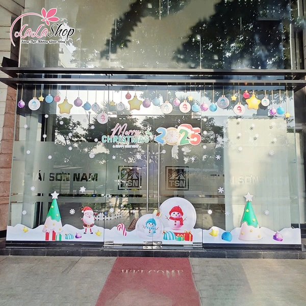 Combo Decal Trang Trí Noel Merry Christmas Quả Cầu Thủy Tinh Người Tuyết Xinh Xắn