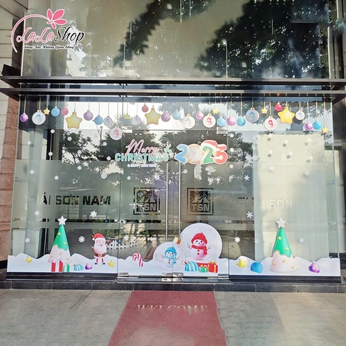 Combo Decal Trang Trí Noel Merry Christmas Quả Cầu Thủy Tinh Người Tuyết Xinh Xắn