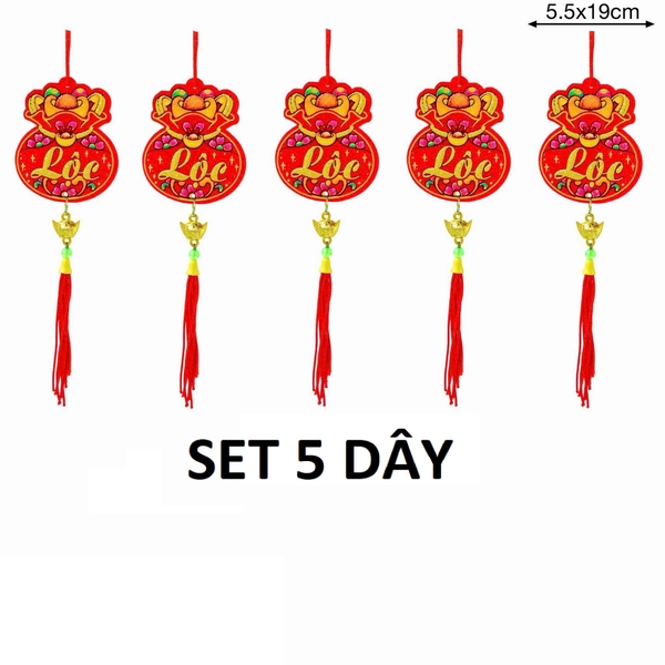 Set 5 dây lộc treo nhung đỏ túi tiền vàng tài lộc sung túc