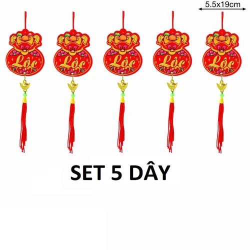 Bộ 5 lộc treo nhung đỏ túi tiền vàng tài lộc sung túc