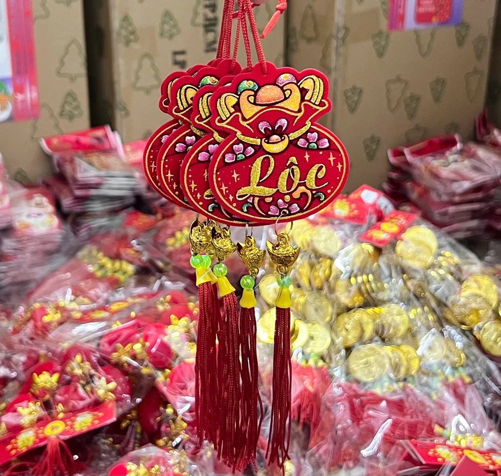 Bộ 5 lộc treo nhung đỏ túi tiền vàng tài lộc sung túc