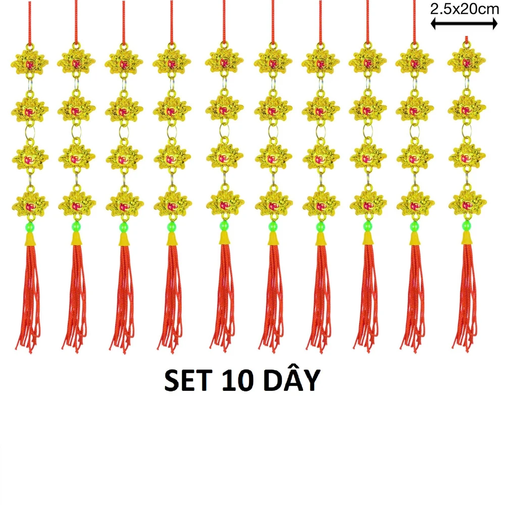 Set 10 dây lộc treo hình hoa sen vàng chữ lộc đỏ trang trí tết