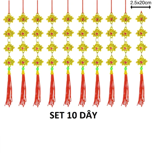 Set 10 dây lộc treo hình hoa sen vàng chữ lộc đỏ trang trí tết