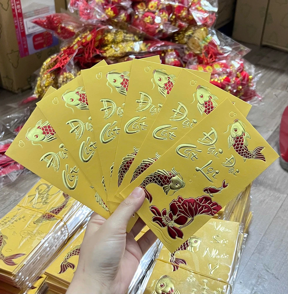 Combo 6 Bao Lì Xì In Nổi 3D Màu Vàng Cá Chép Đỏ Đại Cát Đại Lợi