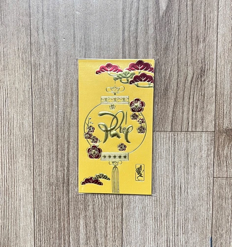 Combo 6 Bao Lì Xì In Nổi 3D Màu Vàng Lồng Đèn Hoa Mai Chữ Phúc