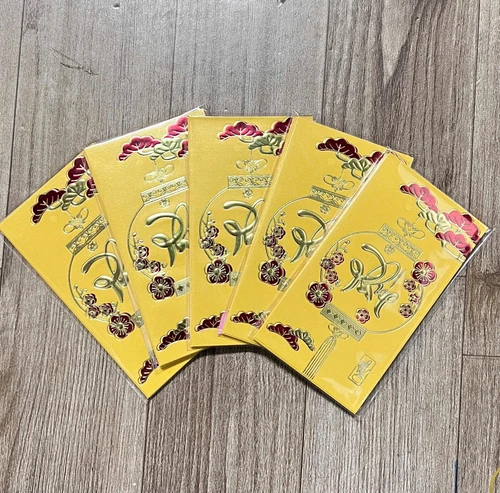 Combo 6 Bao Lì Xì In Nổi 3D Màu Vàng Lồng Đèn Hoa Mai Chữ Phúc