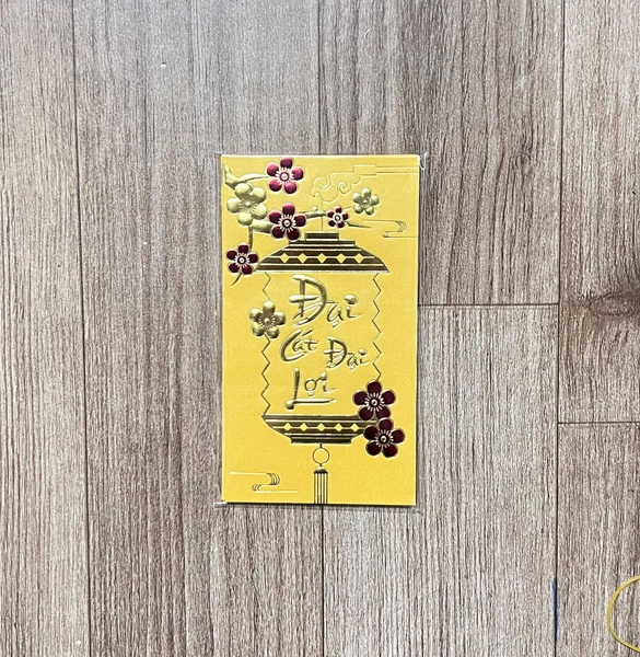 Combo 6 Bao Lì Xì In Nổi 3D Màu Vàng Lồng Đèn Hoa Mai Đại Cát Đại Lợi