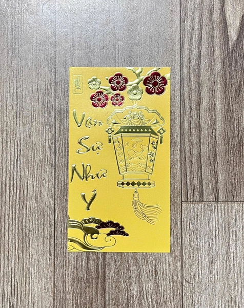 Combo 6 Bao Lì Xì In Nổi 3D Màu Vàng Lồng Đèn Vạn Sự Như Ý