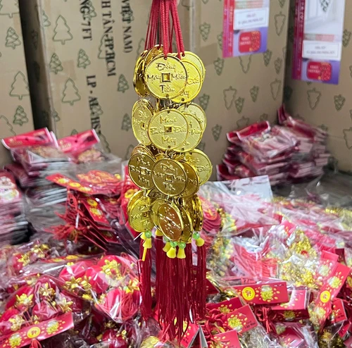 Set 10 dây lộc treo đồng tiền vàng may mắn trang trí tết