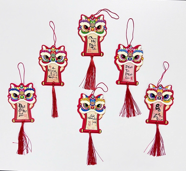 Set 6 Lộc Treo Đầu Lân Và Câu Chúc Mừng Năm Mới Trang Trí Tết