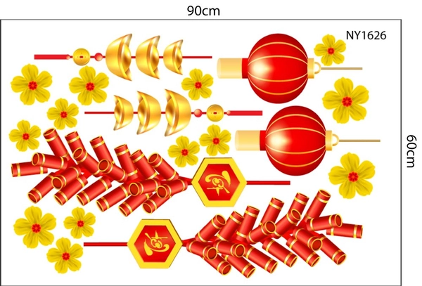 Combo Decal Trang Trí Tết Ất Tỵ thần tài gõ cửa rước lộc vào nhà