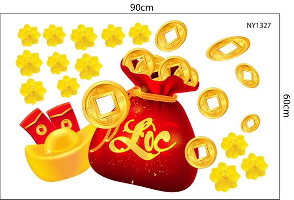 Combo Decal Trang Trí Tết Ất Tỵ thần tài gõ cửa rước lộc vào nhà