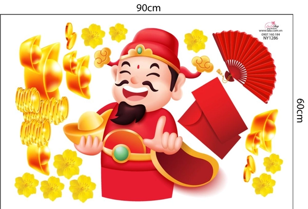 Combo Decal Trang Trí Tết Ất Tỵ thần tài gõ cửa rước lộc vào nhà