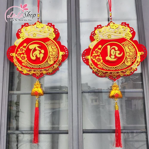 Liễn treo túi tiền vàng may mắn trang trí tết